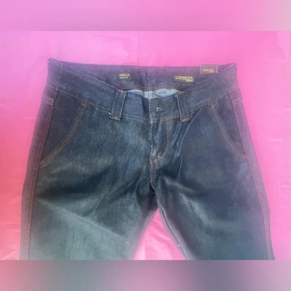 METALLIC BLUE SHINY JEANS BY EXPRESS MODEL STELLA NWT SIZE 0 - Picture 3 of 16